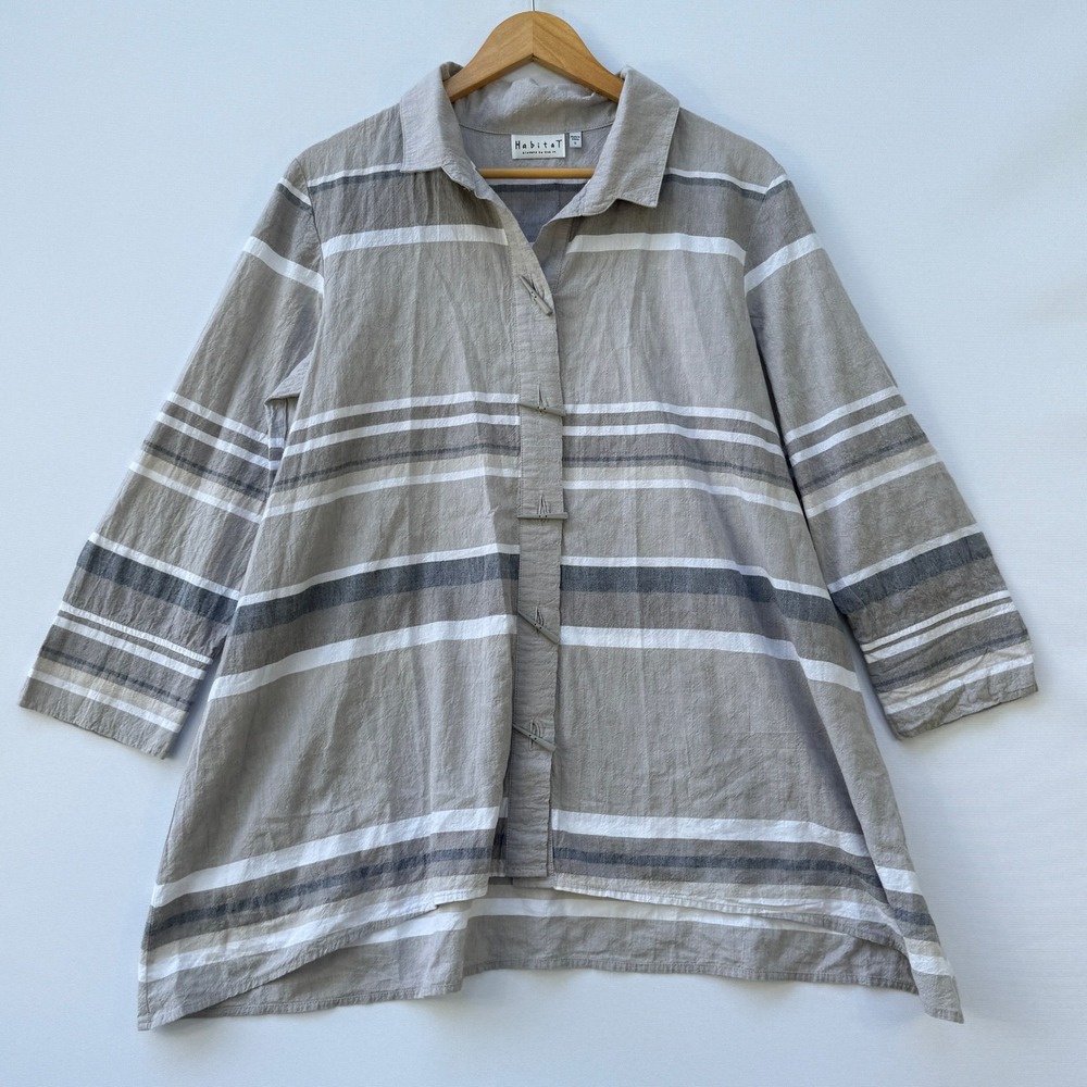 Habitat Women Small Tunic Shirt Grey White Striped Lagenlook Coastal Sustainable